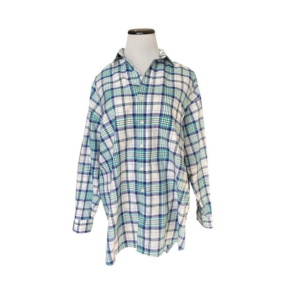 Frank & Eileen Womens Shirley Oversized Button Up Shirt Size S Blue Plaid Preppy - Picture 1 of 14